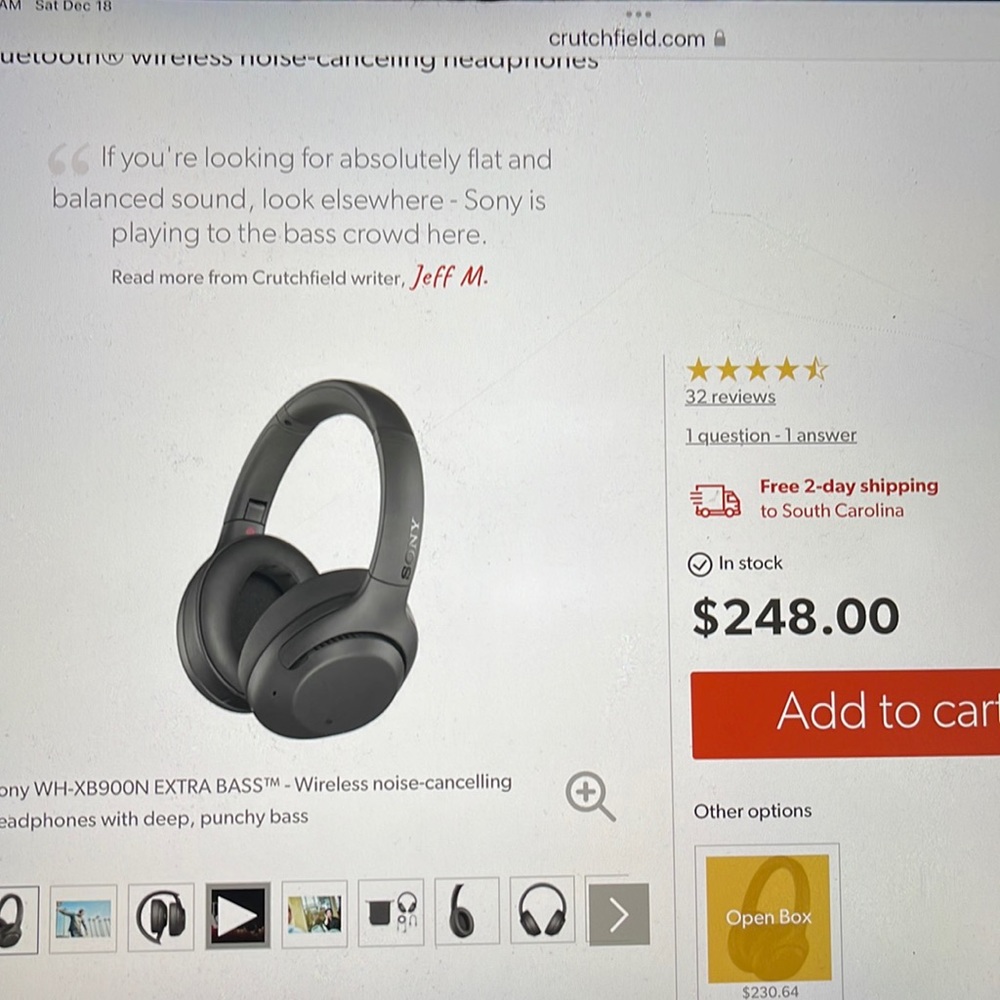 Sony WH-XB900N. Bluetooth noise canceling headphones.